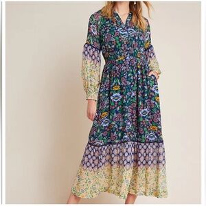 Anthropologie Maeve  Maxi Dress with Green and Blue Accents